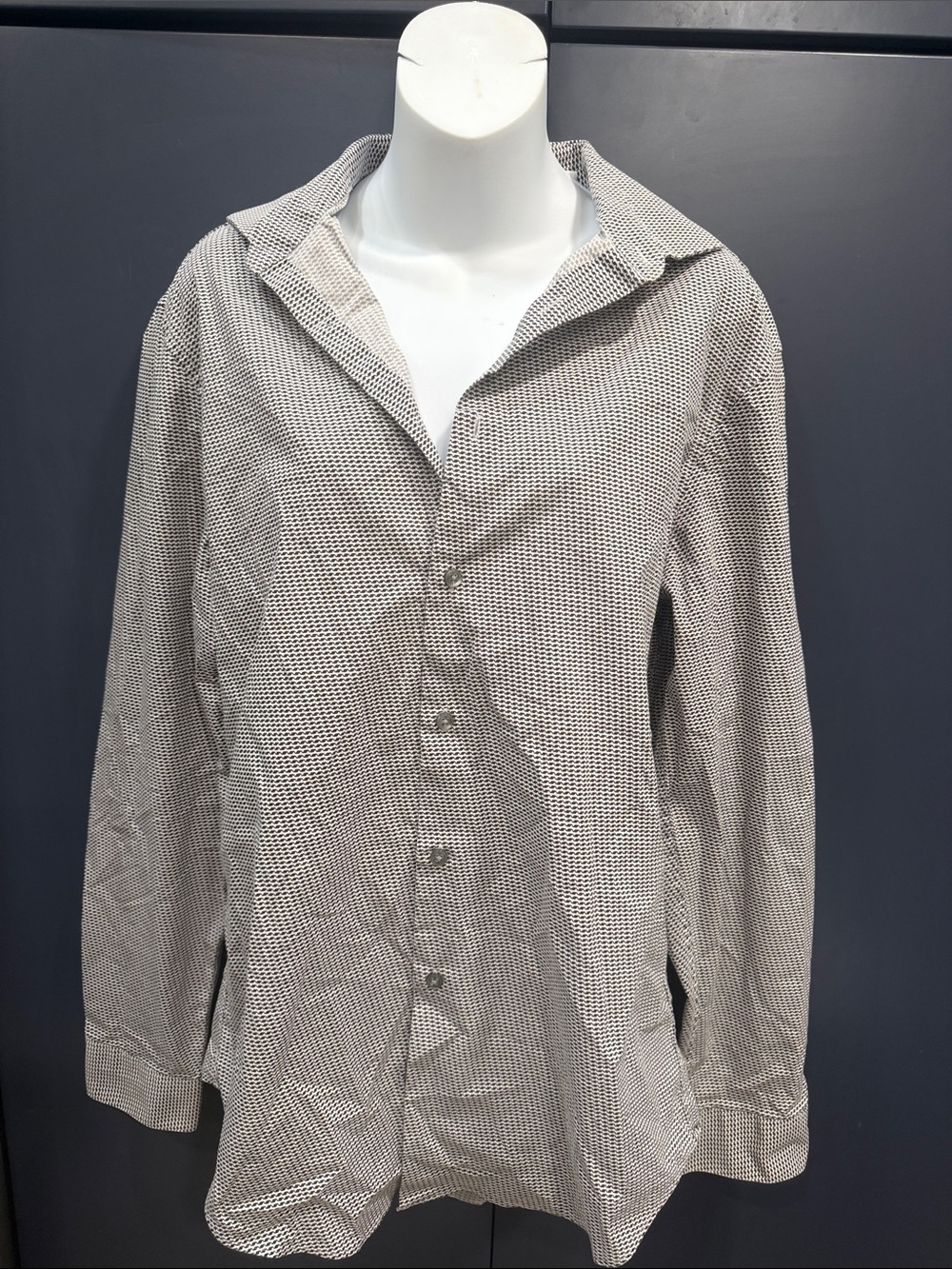 Calvin Klein Black and White Micro-Pattern Dress Shirt